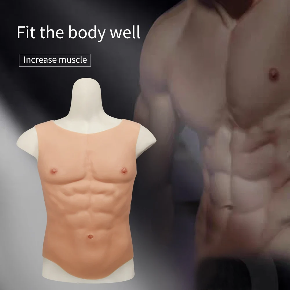 Men's Realistic Silicone Fake Muscle round Neck Clothing Pectoral & Abs Enhancer for Halloween Cosplay Cross-dressing