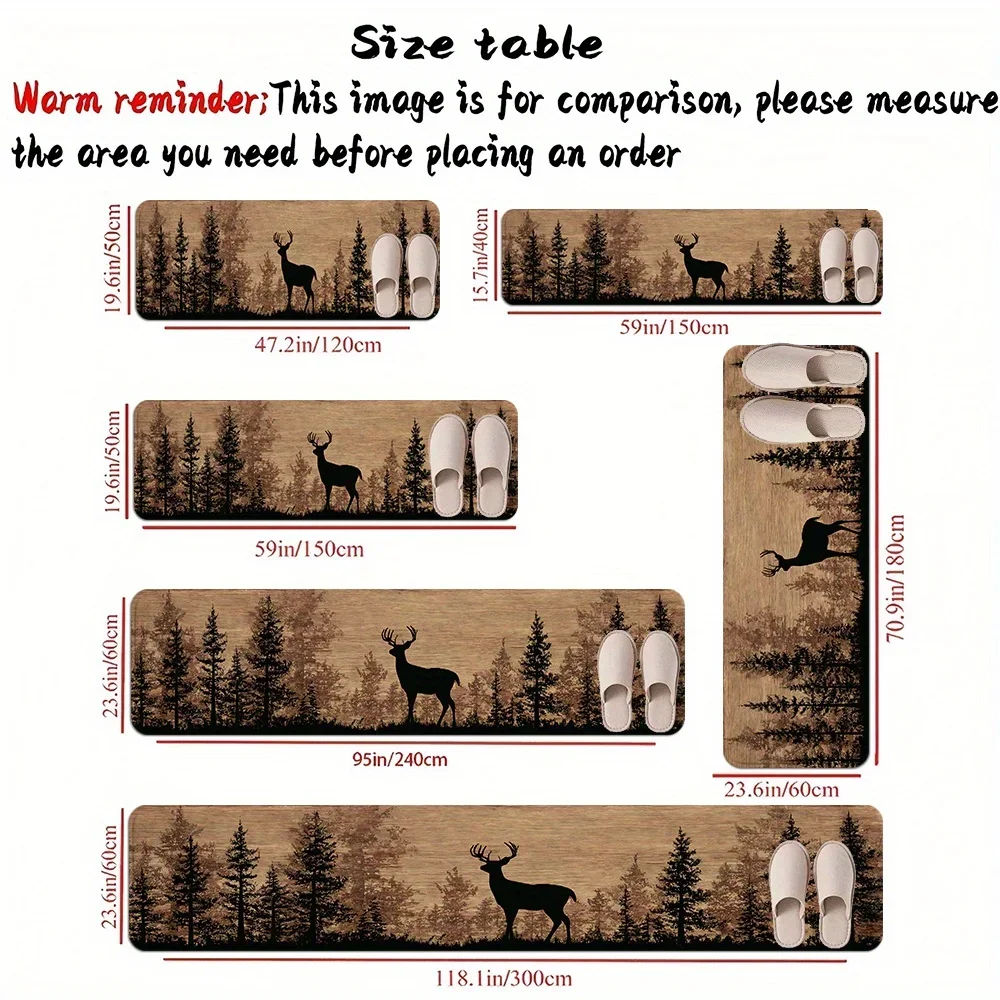 A Vintage Wooden Bottom Deer Pattern Runner Rug Series, Suitable for Home Entryways, Bedside Areas in Bedrooms, Hallway Non-Sl - view 3