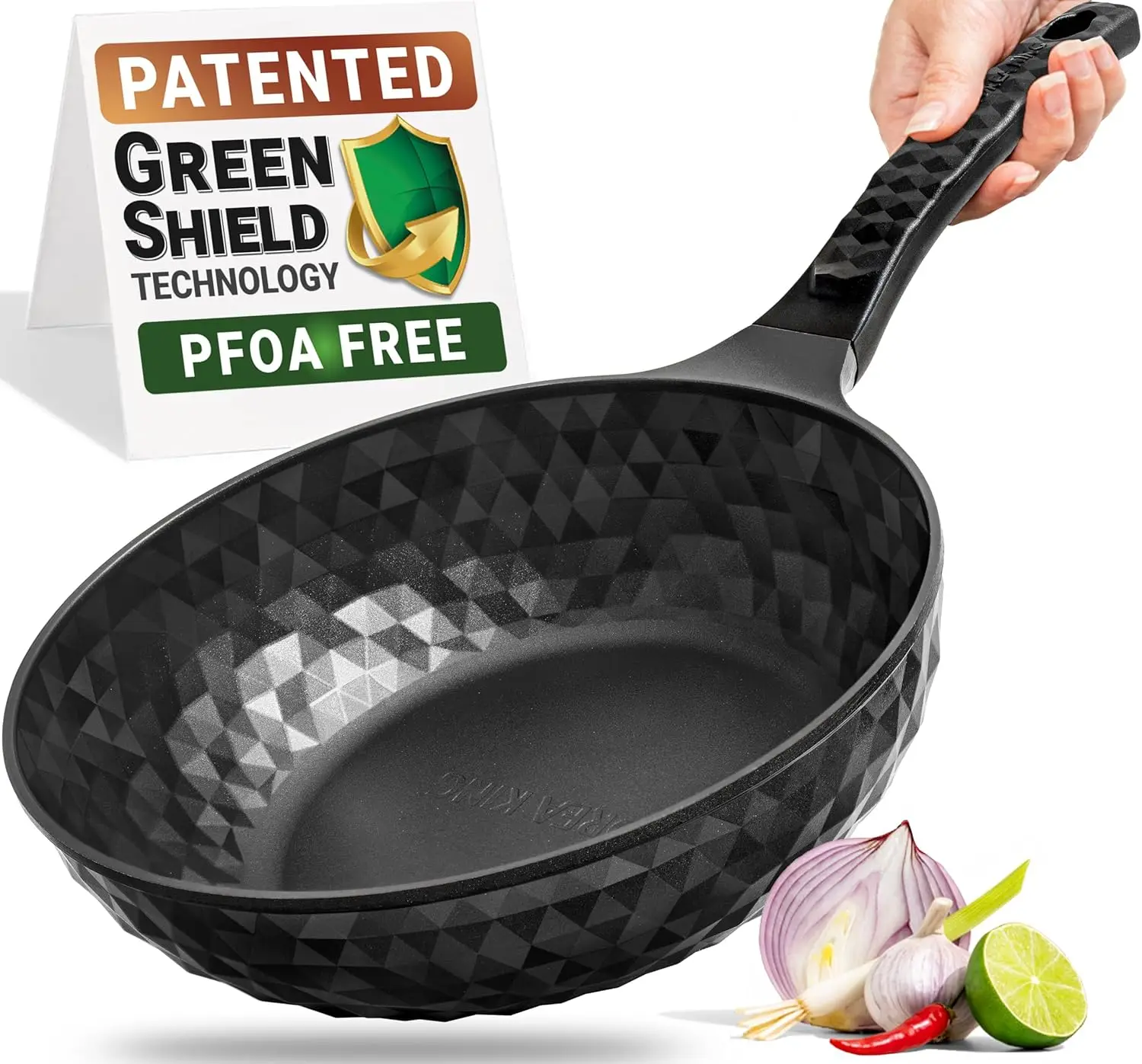 

Diamond X 11" Non-Stick Frying Wok Pan with Spatula, PFOA-Free, Titanium-Coated, Korean Engineered Stir Fry Skillet