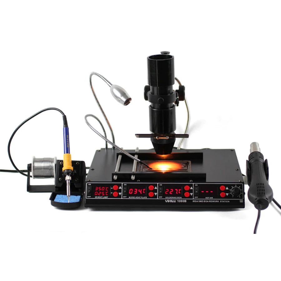 YIHUA 1000B 3 Functions in 1 Infrared Bga Rework Station SMD Hot Air Gun+75W Soldering Irons+540W Preheating Station 110V/220V