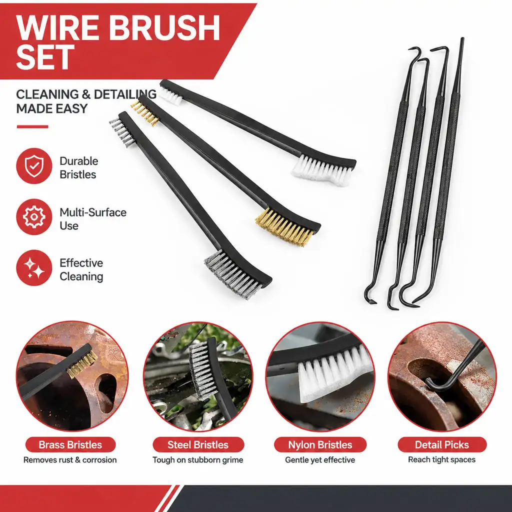 PINMOAP Detail Cleaning Brush Pick Set Double Ended Slim Handle for Car Interior Crevices Dust Debris And Grime
