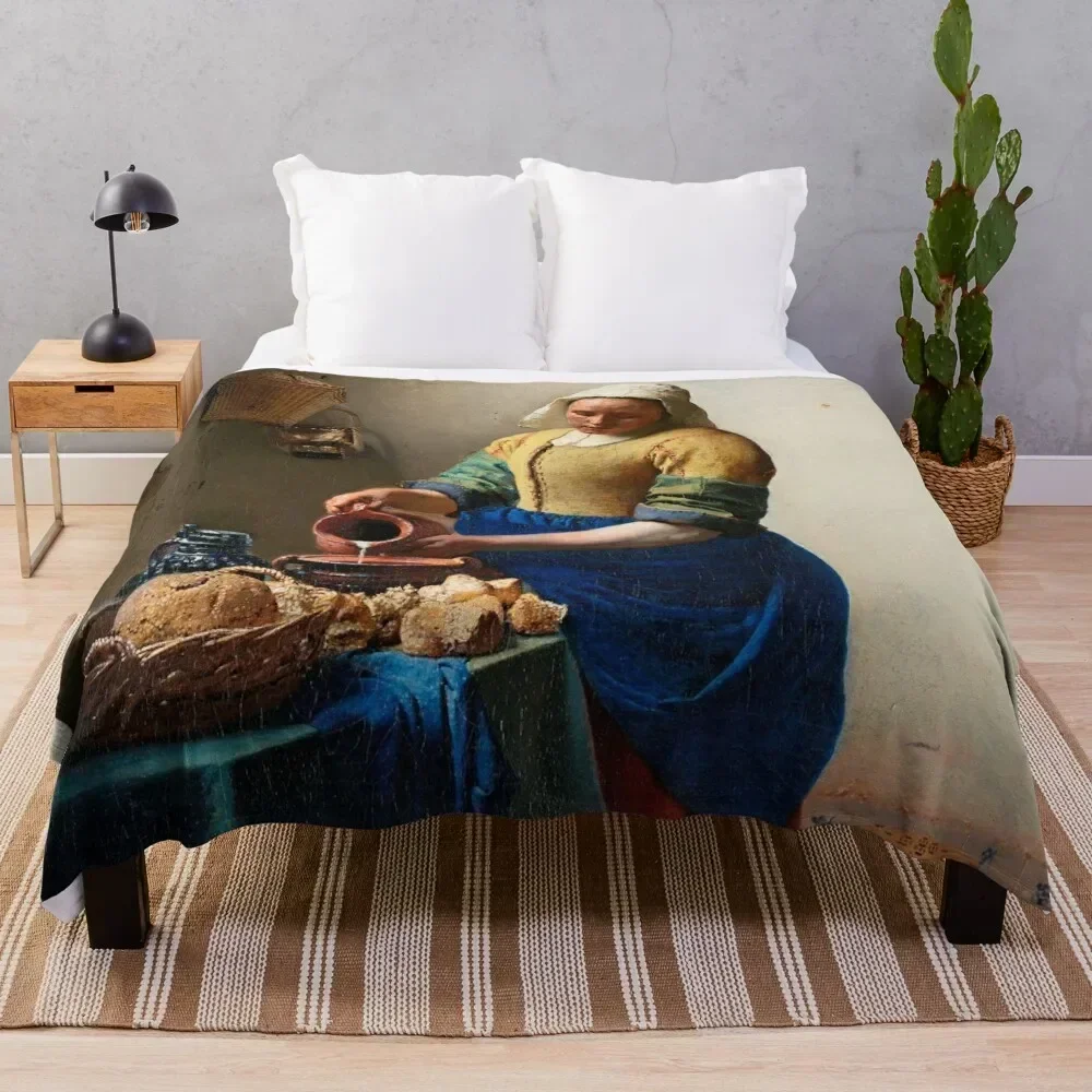 The Milkmaid (ca. 1660) by Johannes Vermeer Throw Blanket Decorative Soft Throw Blanket for Couch Sofa