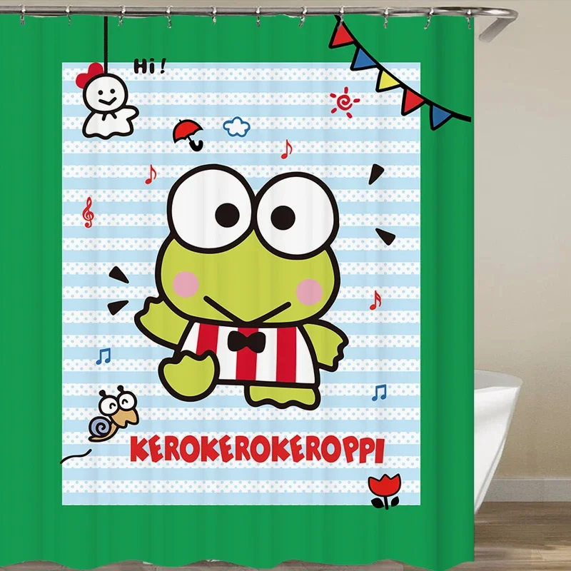 

Kawaii Sanrios Kerokero Keroppi Cartoon Shower Curtains Waterproof Mildew Bath Screen with Hooks Anime Home Decor