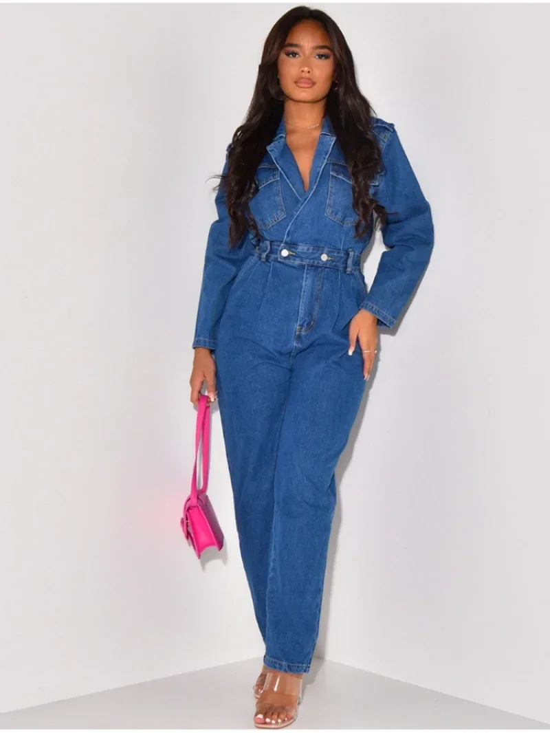 Streetwear Jeans Jumpsuits Fall Clothes 2024 Women Turn Down Collar Denim Rompers Playsuits Fashion One Pieces Overalls Outfits