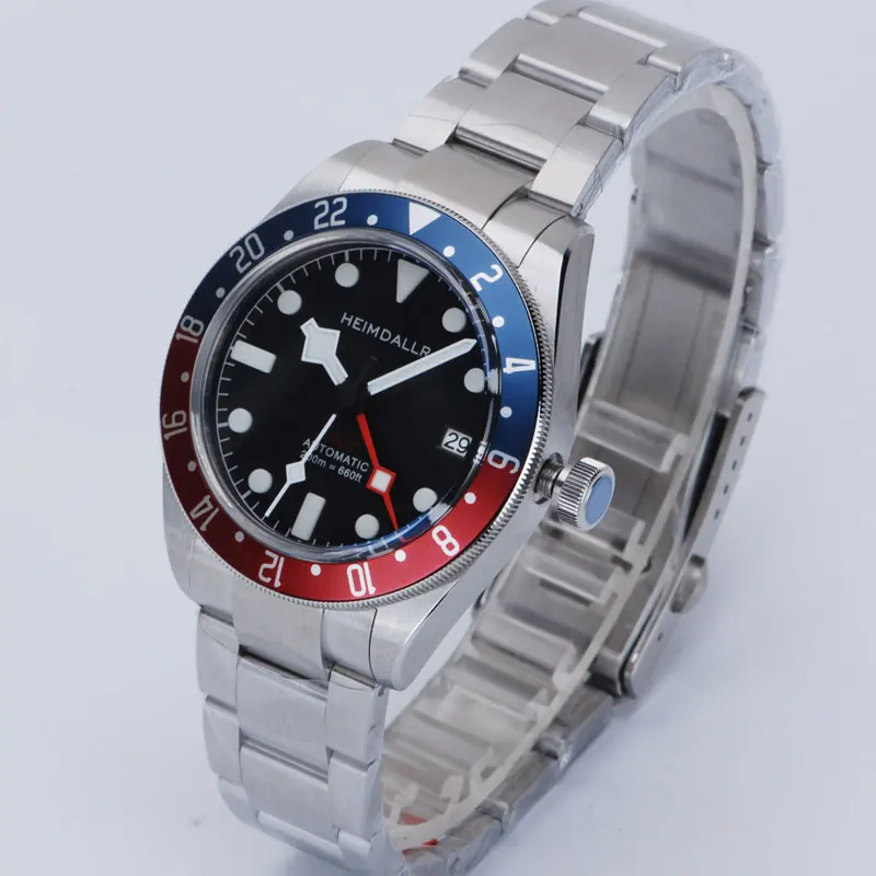 Heimdallr Men's BB58 GMT Diver Watch 39mm Black Dial Sapphire Blue Red Bezel NH34 Automatic Movement BGW9 Super Luminous 20Bar