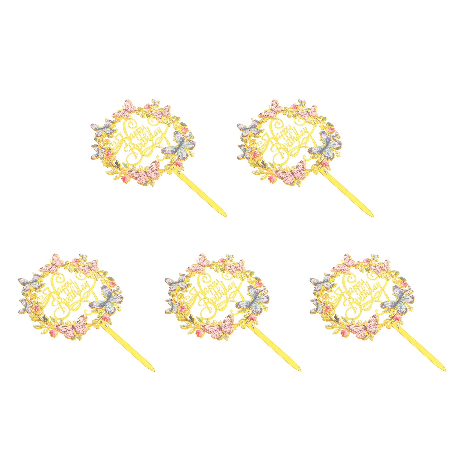 

5 Pcs Cake Insert Floral Topper Decorations Birthday Ornament Ornaments Flowers