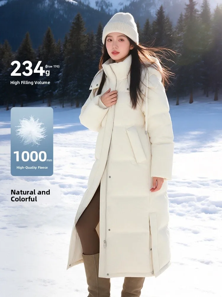 

Snow Flying Women's Thickened High down Jacket Winter Coat Korean Style Long Sleeve Zipper Closure Hooded Coat City Casual Wear