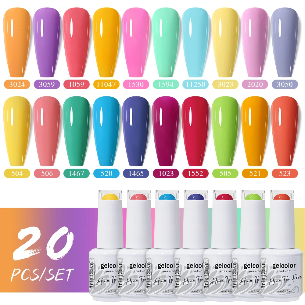 

Arte Clavo 20pcs Gel Nail Polish Set HEMA Free Semi Permanent Soak Off UV Gel Varnish Nail Art Decoration Summer Nails Nail DIY
