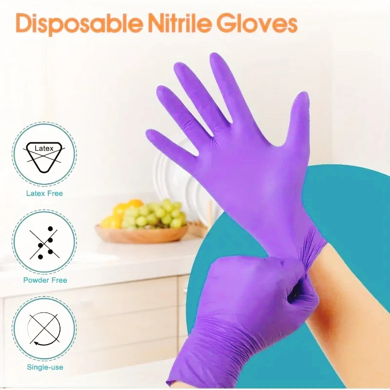 20/50/100PCS Purple Nitrile Gloves Disposable Non-Slip Work Gloves for Beauty Salon Tattoo Kitchen Household Cleaning Gloves