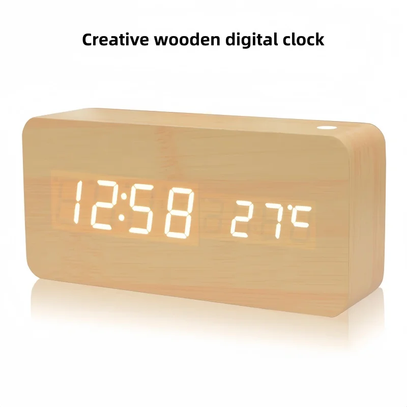 Creative Solid Wood Clock  LED High-Definition Digital Silent Intelligent Desk Clock - Perpetual Calendar Temperature Display