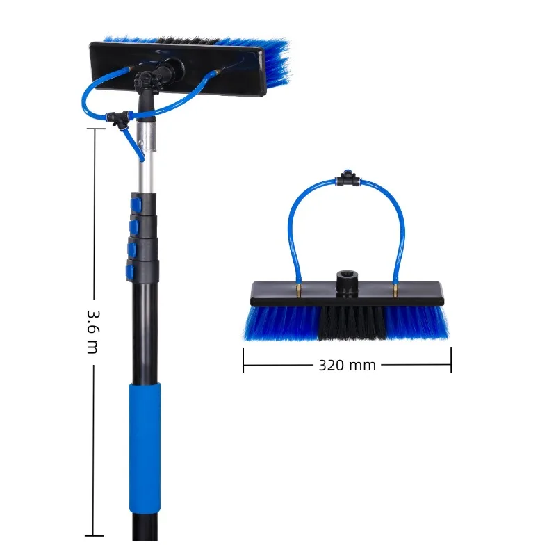 Solar photovoltaic panel glass curtain wall cleaning brush telescopic rod water brush aluminum alloy long rod cleaning tool set