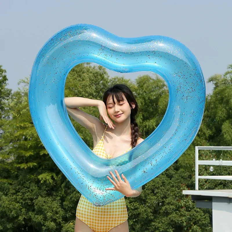 PVC herzförmige aufblasbare Spielzeug Pailletten Schwimmen Ring Pool Sommer Wasser Foto aufblasbare Dekor Outdoor Strand aufblasbare Wasser Spielzeug
