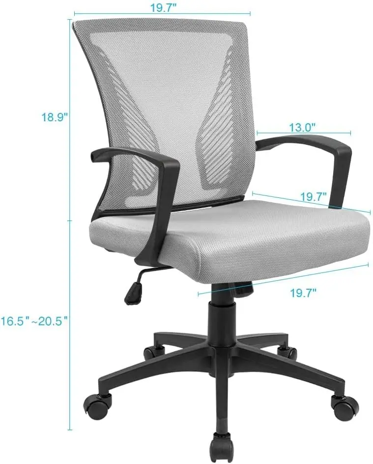 Mid back rotating lumbar support office chair, computer ergonomic mesh armchair