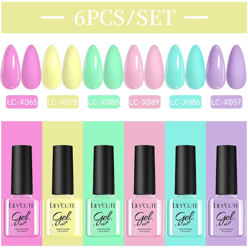 LILYCUTE 6 stks/set 7ML Lente Macaron Gel Nagellak Kit Helder Roze Perzik Kleurrijke Manicure Semi Permanente Nail Art Gel vernis