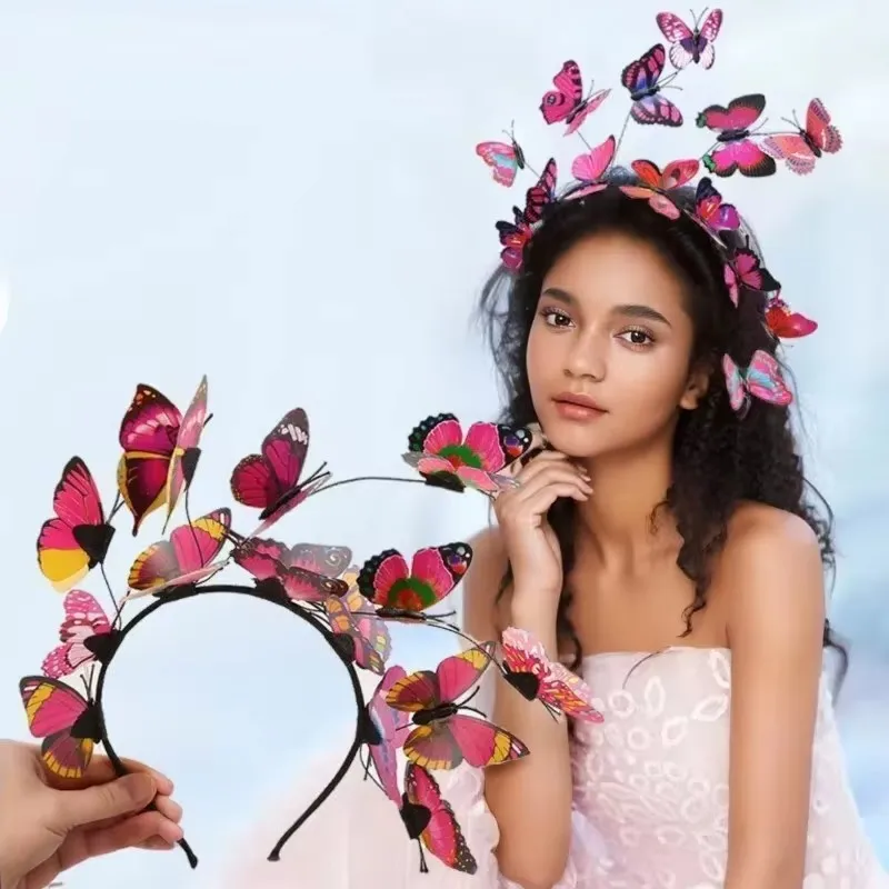 

Красивая повязка на голову с бабочкой для женщин, сказочная гирлянда, головной убор, аксессуары для волос, реквизит для невесты, выступлений, фотографий