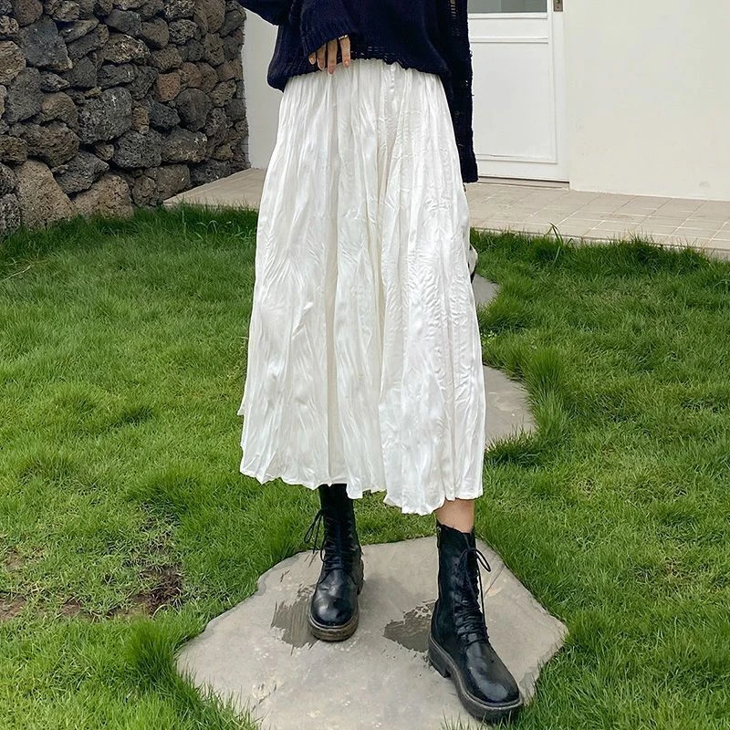 Gentle Wind Pleated Pleated Skirt in The Long A-shaped High Waist Skirt 2025 Spring Fashion Commuter Women's Dress