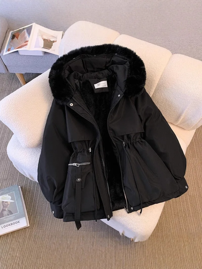

Stylish Parka Warm Fleece Lined Parka Thick Hooded Down Jacket Slim Fit Long Coat For Women Winter Outerwear Padded Warmth