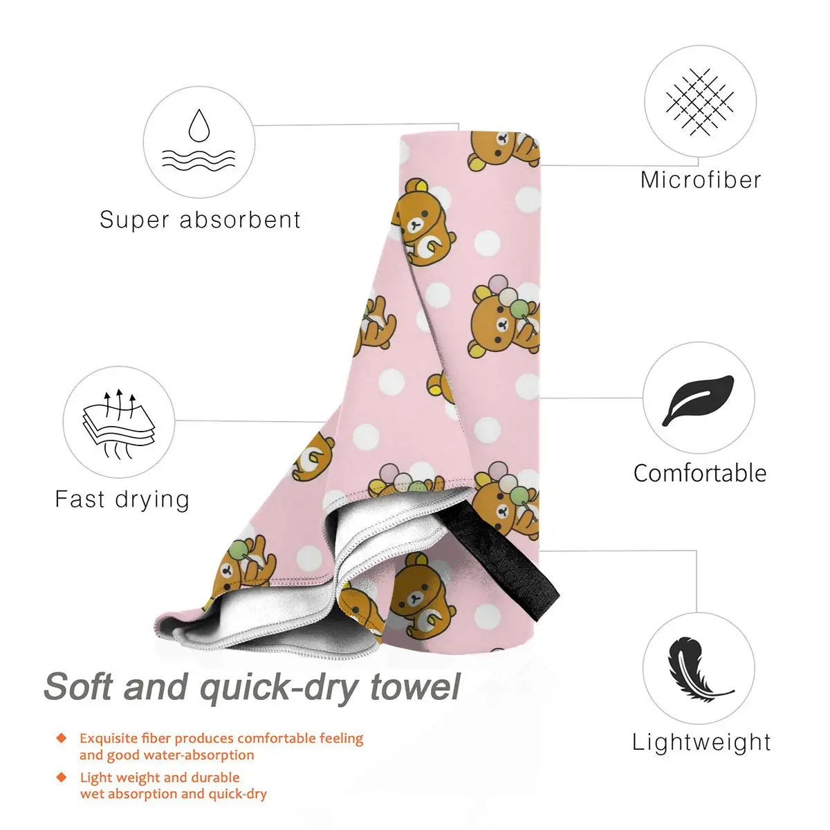 Lazy Bear Rilakkuma Beach Towel Soft Microfiber Quick Dry Absorbent Quick Towels For Mountain Climbing