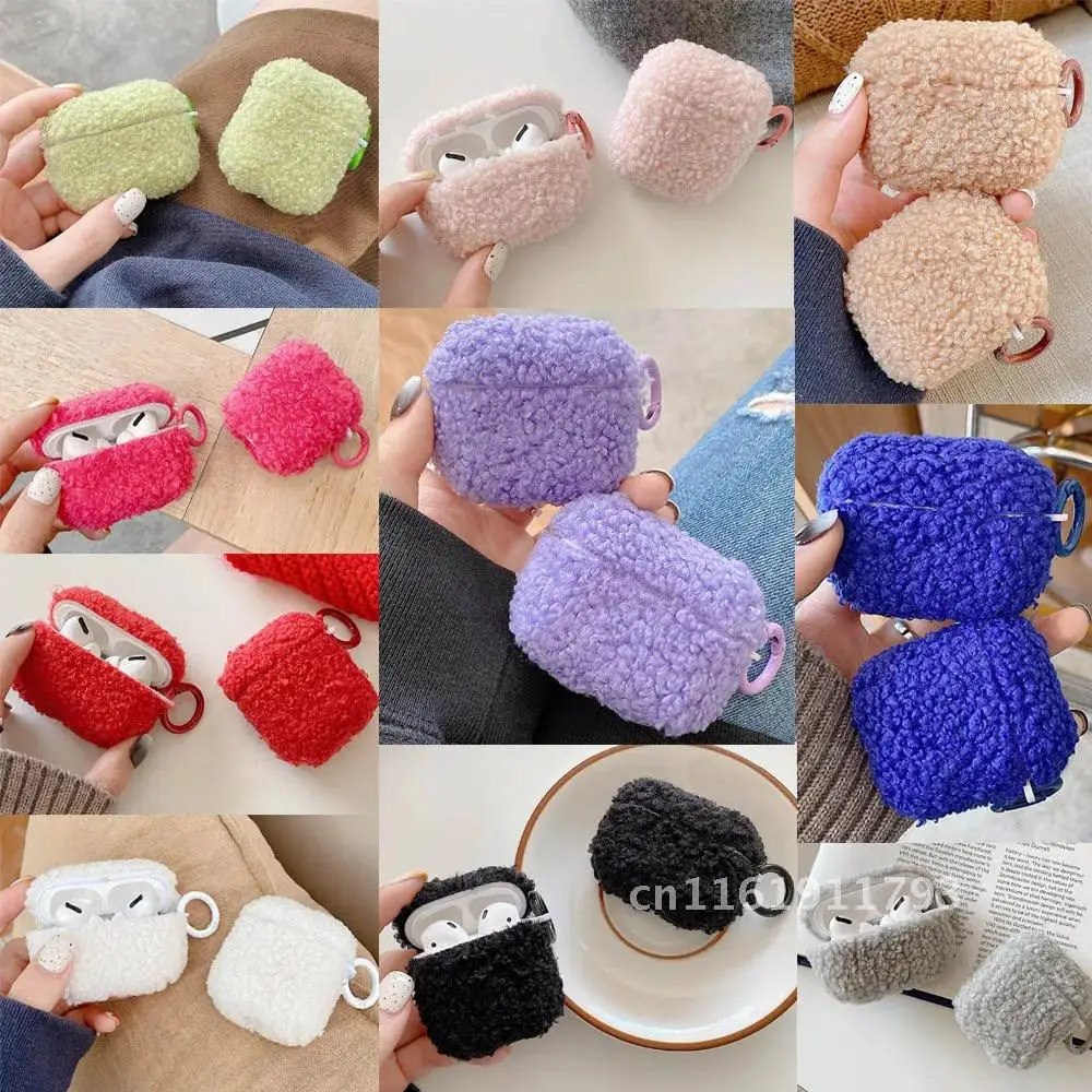 Cute Solid Color Plush Fluffy Earphone Case For AirPods 1 2 Pro 3 new Case Soft TPU Bluetooth Earphone Charging Box With Keyring