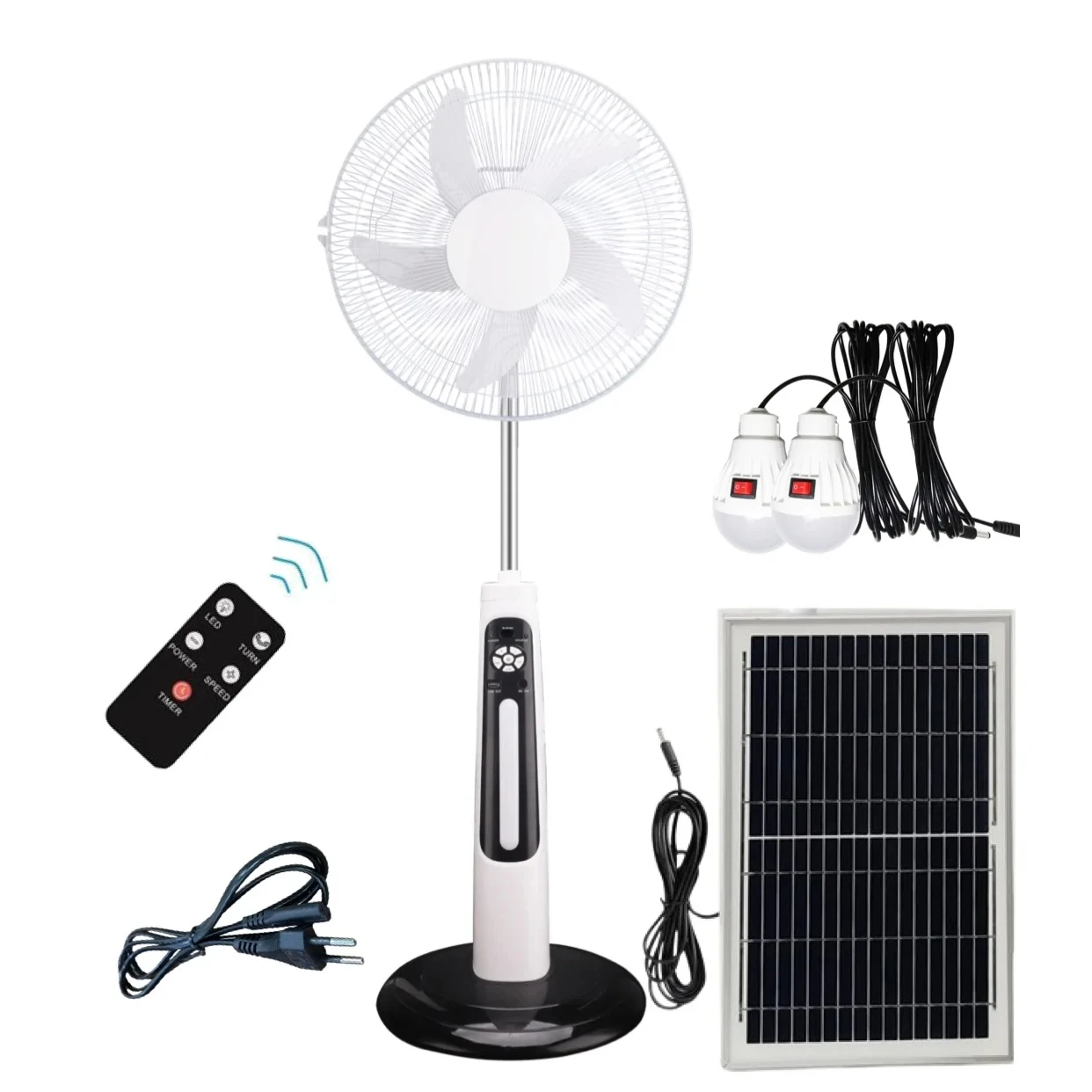 

18 16Inch Smart AC DC 12V Fan Floor Solar High Efficiency Electric Rechargeable Fan with Solar Panel and LED Light Solar Fan