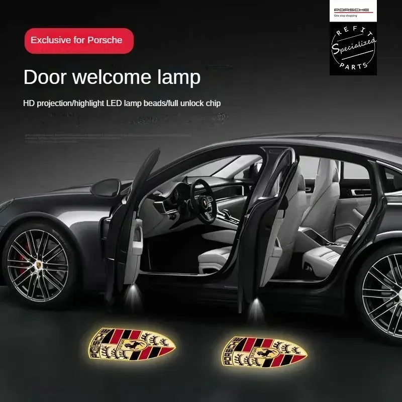 Untuk Porsche lampu selamat datang definisi tinggi asli Cayenne Macan Panamera 718 911 lampu sekitar proyeksi pintu Boxster Cayman