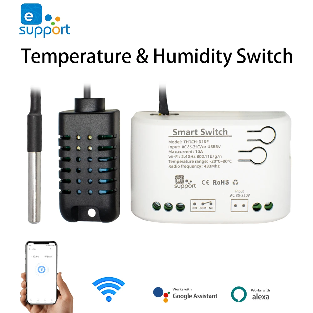 eWelink WiFi Smart 7-32V Temperature Humidity Switch Passive Dry Contact Relay Temperature Humidity Control Sensors For Alexa