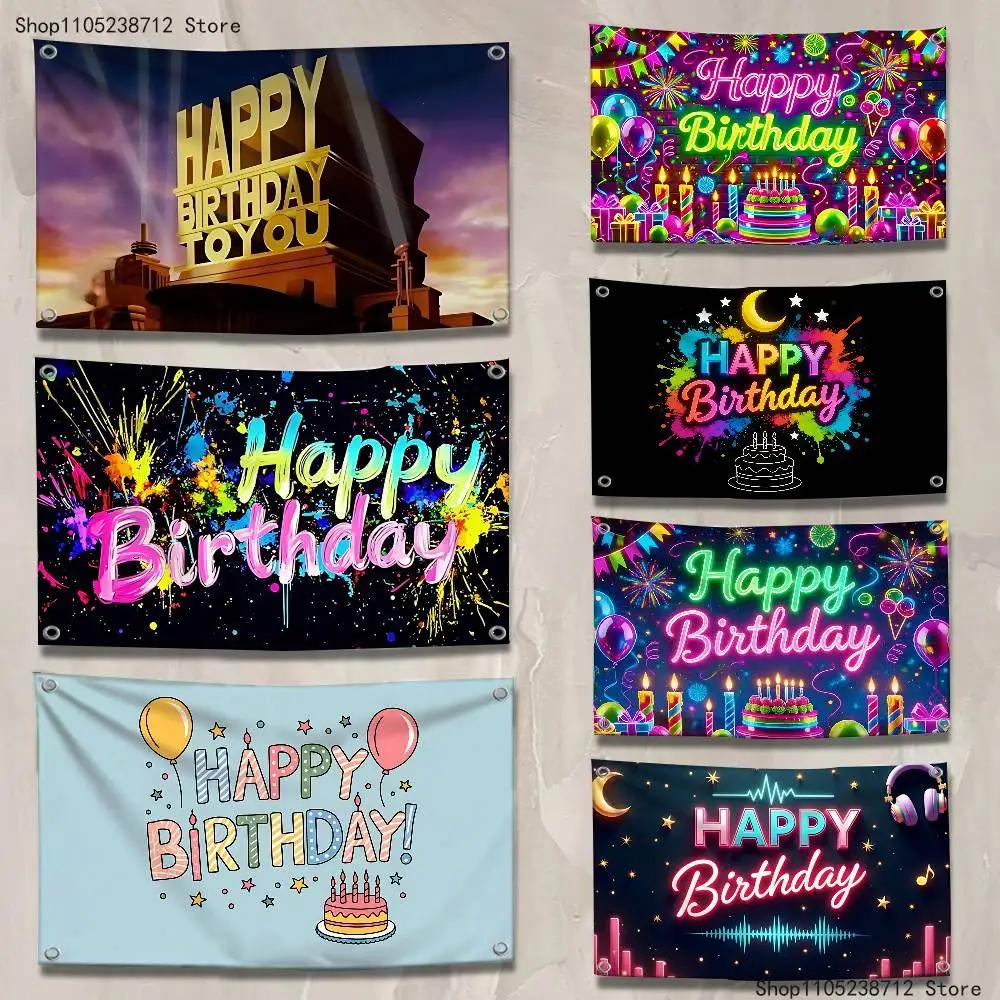 

Happy Birthday High-Quality Flag Tapestry Banner Bedroom Living Room Bar Party Wall Decor Outdoor Use