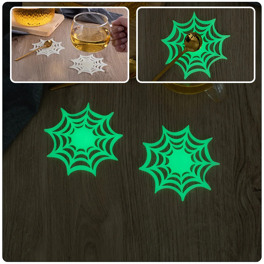 

5pcs Luminous Coasters Silicone Heat Proof Mats For Coffee Halloween Decoration Table Protective Pad Fluorescent Drink Mat