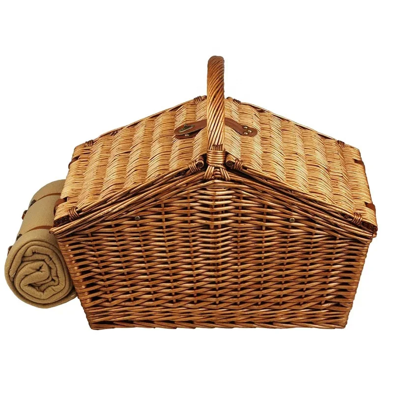 Plant Fiber Outdoor Picnic Storage Basket With Built-in Tableware Compartment For Outdoor Travel
