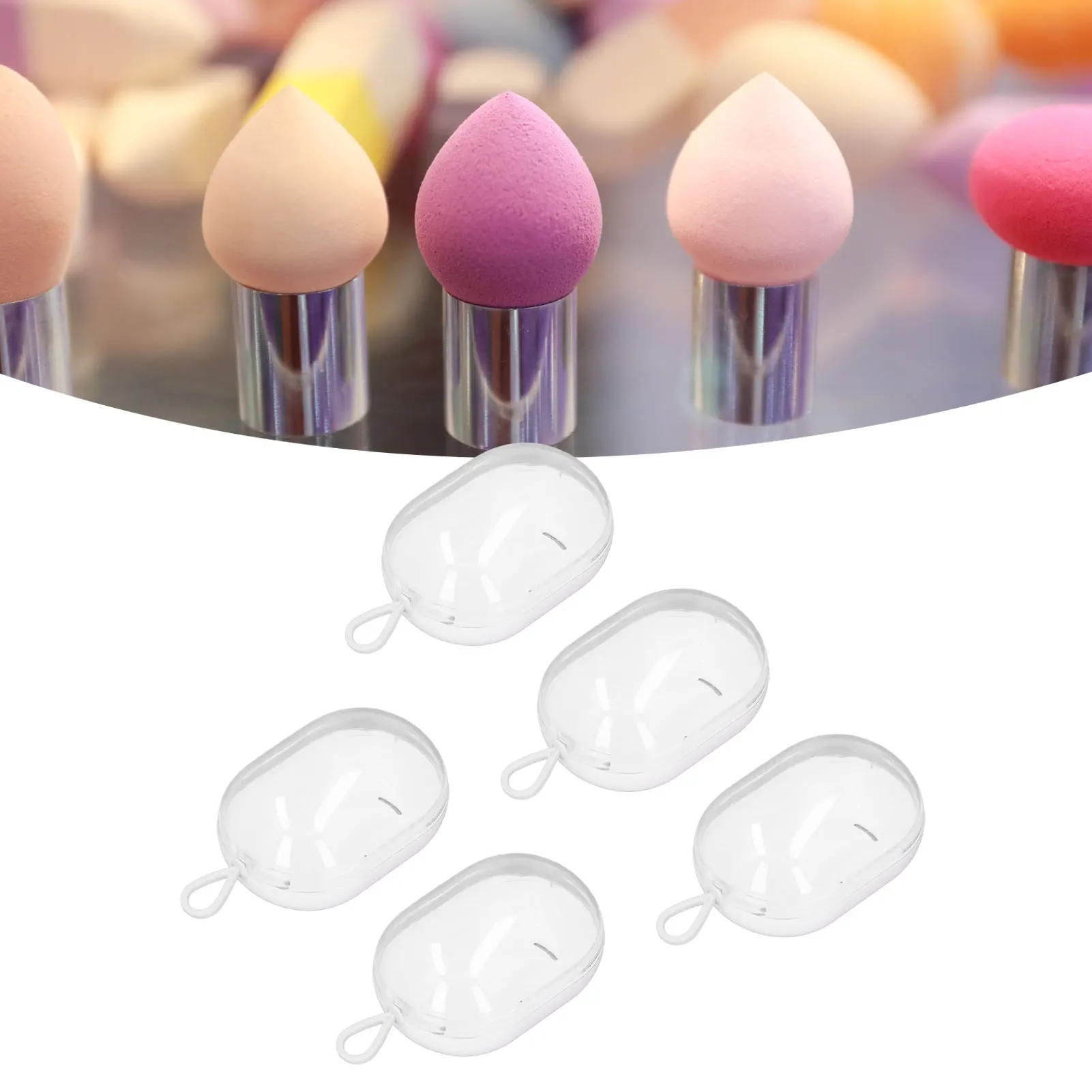 5pcs Beauty Blender Holder Visible Protective Transparent Dust Proof Makeup Sponge Case White