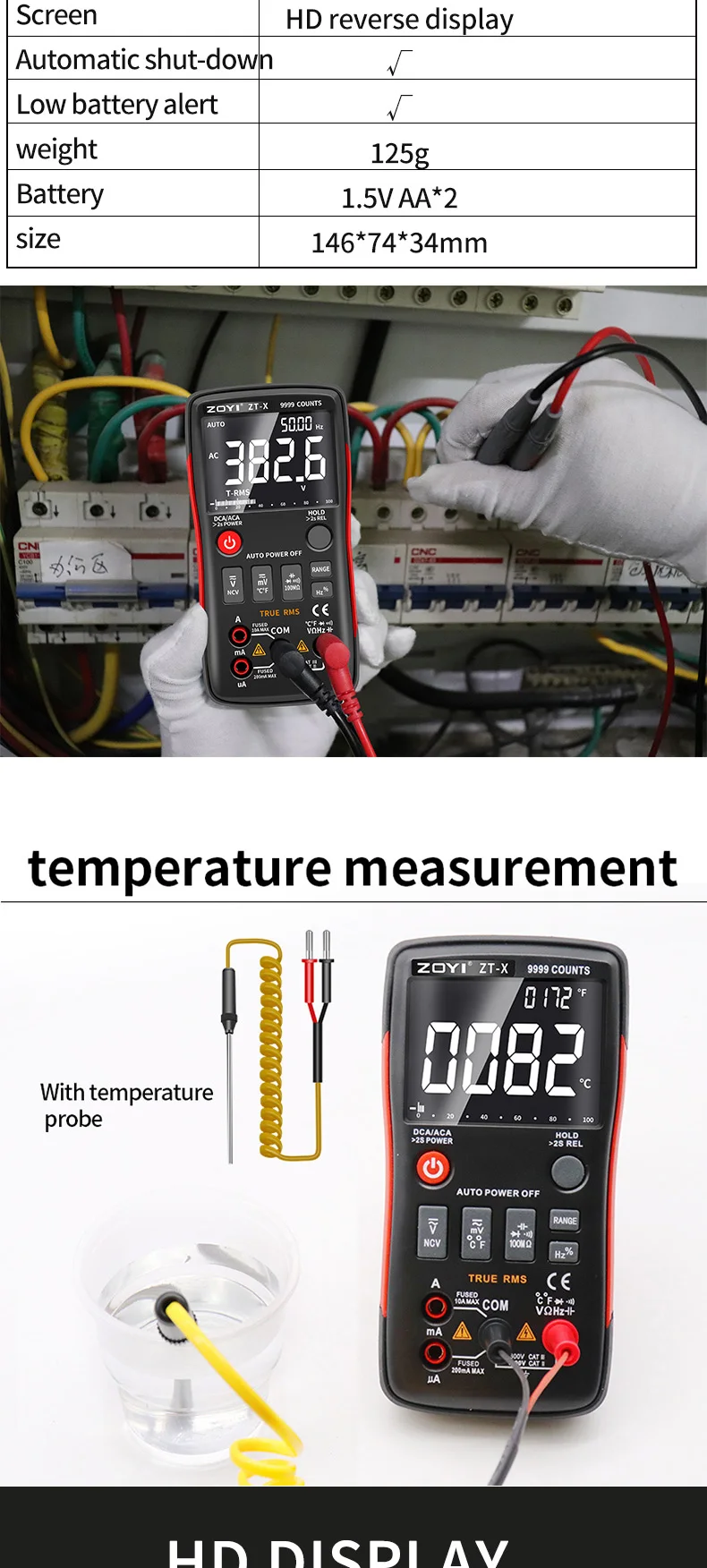 ZOYI ZT‑X 9999 Counts True RMS Digitalmultimeter mit automatischer Bereichswahl, NCV-Spannung, Strom, Widerstand, Kapazität, Temperaturmessgerät – Detail 6