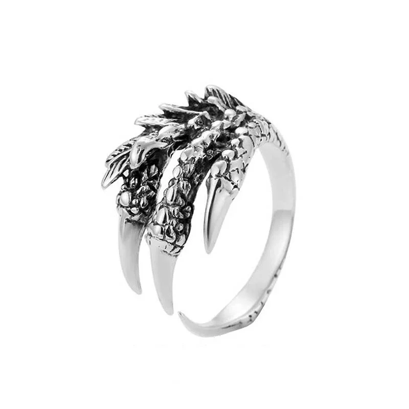 AngLang-Bagues griffe de dragon en argent regardé 925 pour hommes et femmes, style punk, bague ouverte antique, bijoux fins, accessoires pour hommes, YRI077