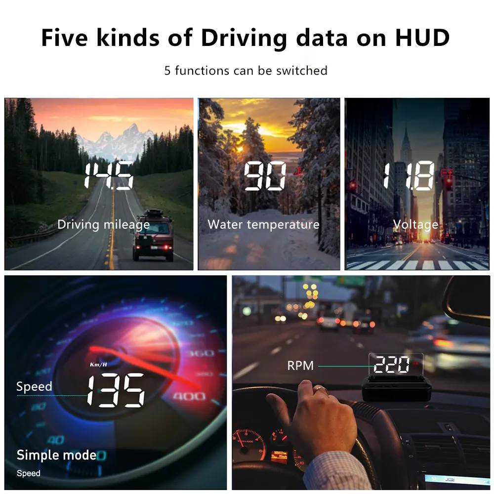 GEYIREN C100 OBD2 HUD Head Up Display Car Speedometer Fuel Consumption EOBD Projector Driving On-board Computer Auto Accessories