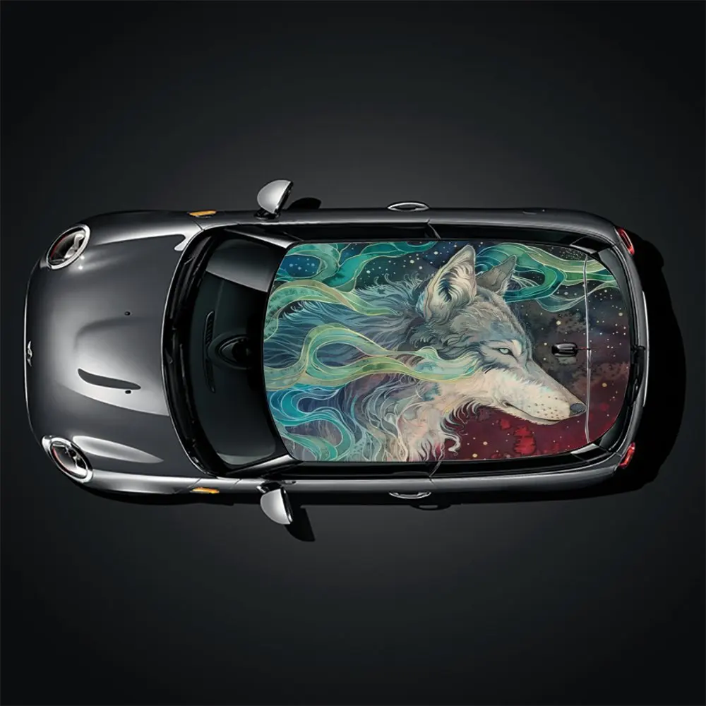 Fluid flowing wolf posture graphic car vinyl wraps, vinyl car roof graphics, instantly ignite your speed passion