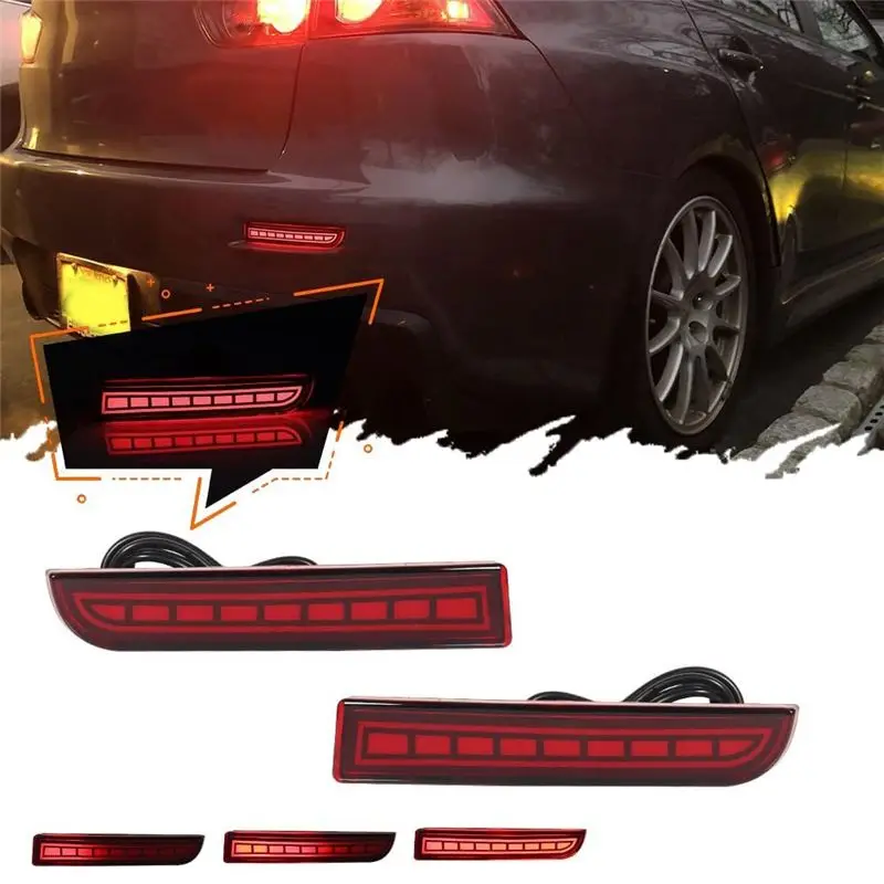 AEA6-Rear Bumper Reflector Brake Lights Sequential Turn Signal Light For Mitsubishi Lancer 2008-2017 Evolution X 2011-2012