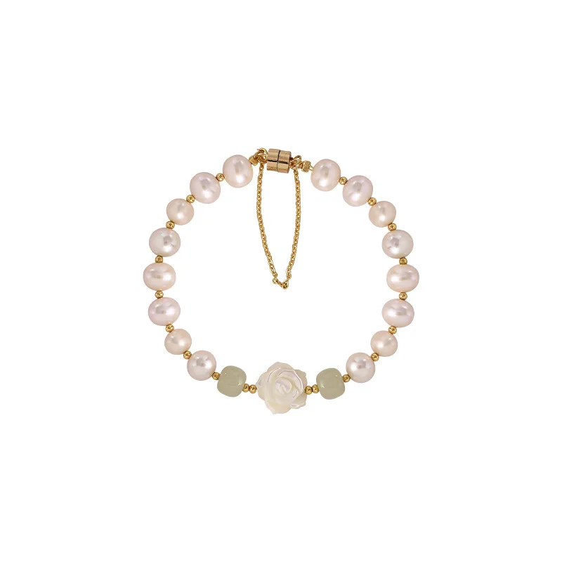 925 Sterling Silver Rose Bracelet for Women Summer Versatile Flower Pearl Bracelet Hand Jewelry Fashion Gifts