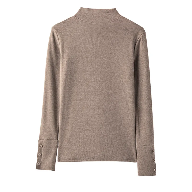 قميص نسائي شتوي موديل 2025 برقبة وهمية وأكمام طويلة من الأكريليك الأساسي بقصة ضيقة قميص حراري ناعم مريح أو ملابس غير رسمية #5