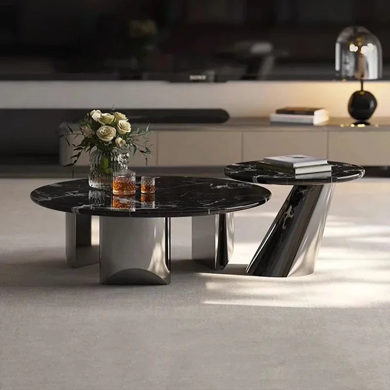 

RR Modern Living Room Coffee Table Set for Home Office Luxury Round Center Table with Metal Base Simple Side Table Sets Furnitur