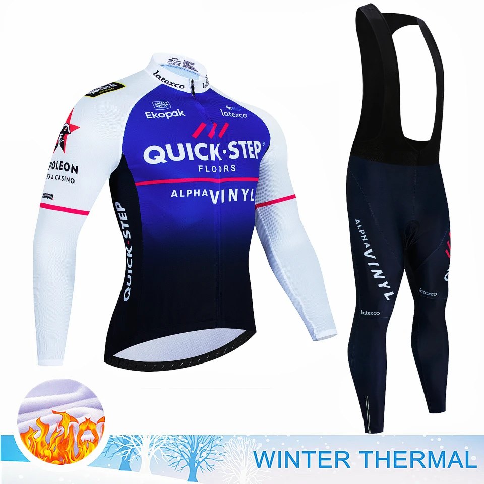 QUICK STEP Warm Winter Thermal Fleece Cycling Jersey Sets Men Outdoor Riding MTB Ropa Ciclismo Bib Pants Set Cycling Clothing