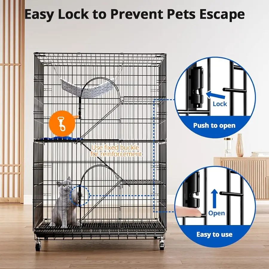 

4-Tier Cat Cage 51 Inch Cat Crate Kennel Enclosure Playpen Large Metal Pet Cat Kitten Ferret Animal House Cage Indoor Outdoor wi