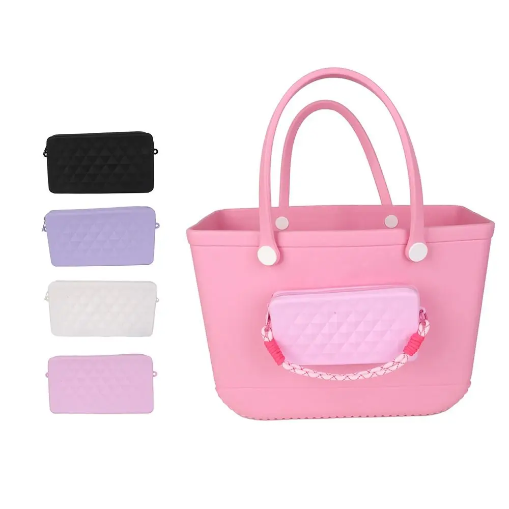 Silicone Storage Pouch Waterproof Large-Capacity Cosmetics Storage Bag Reusable with Lanyard Phone Holder for Bogg Bag