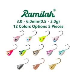 5 Pieces 12 Colors 3.0-6.0mm Tungsten Teardrop Ice Jigs for Ice Fishing