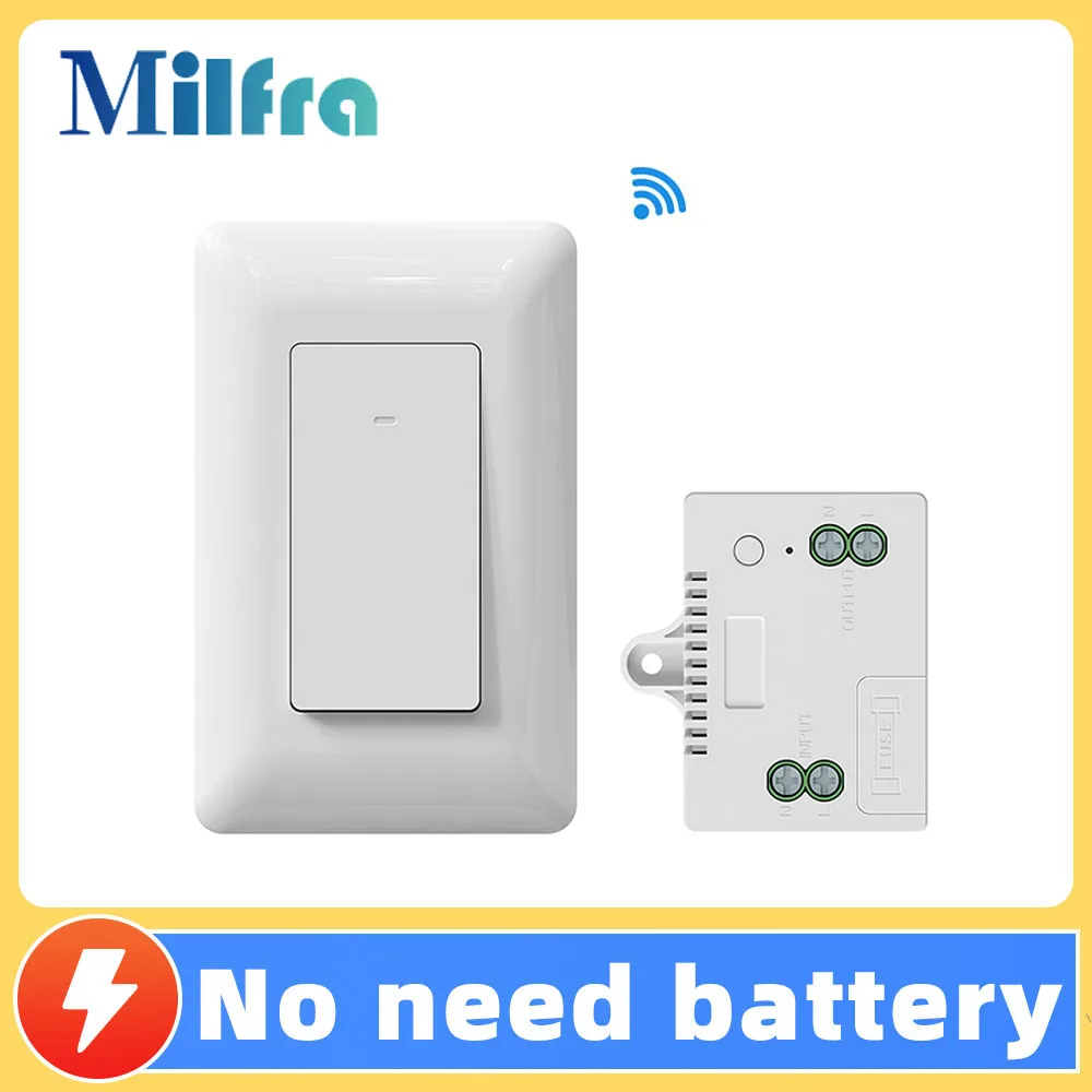 

Milfra 433Mhz Wireless Wall Switch Self Powered No Battery Required 100m Remote Control Waterproof No Wiring Light Switches