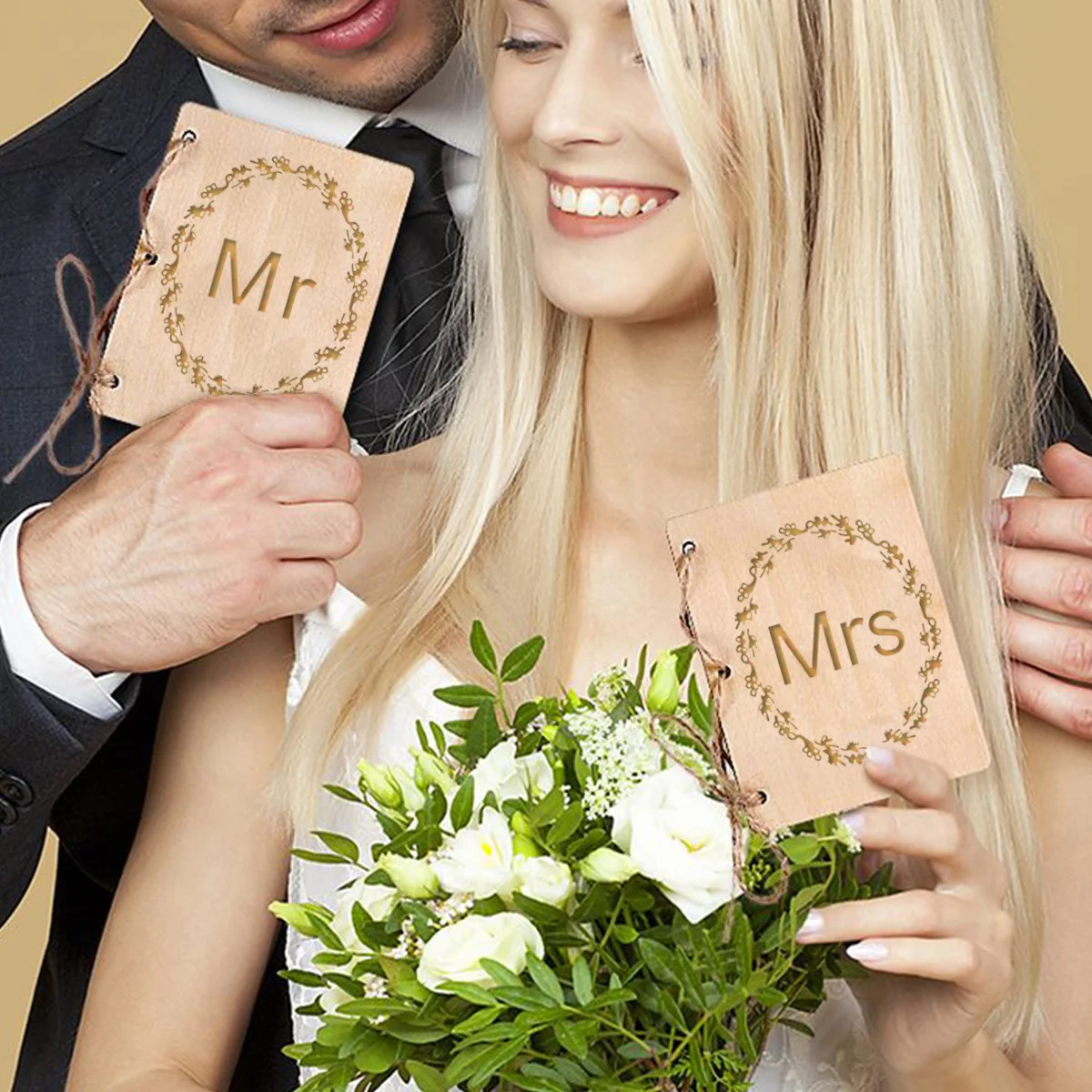

4 pcs Wooden Diy Greeting Card Rustic Wedding Vow Book Kraft Paper Notebook For Him Her Blank Pages Jute Twine Binding Keepsake