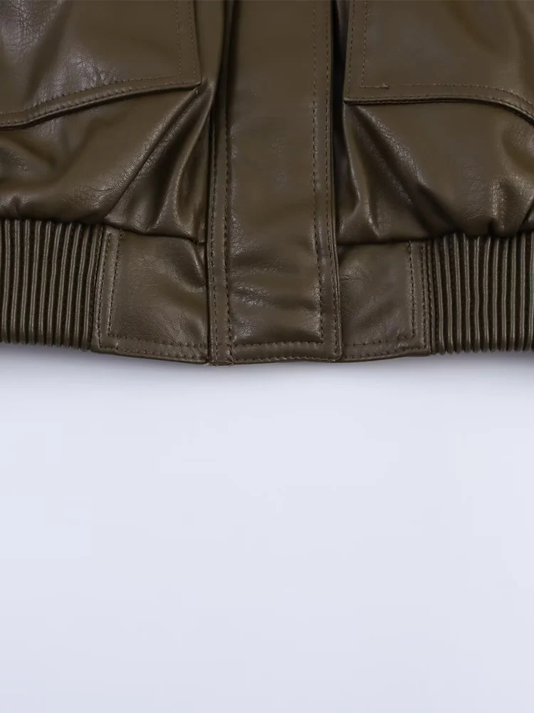 유럽과 미국 스타일의 가을 신상 여성 의류 다용도 인조 가죽 스탠드 칼라 긴팔 숏 재킷