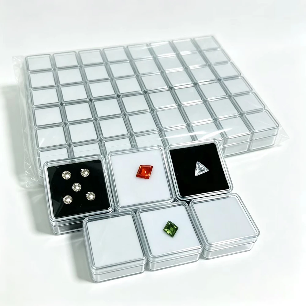 48Pcs Loose Diamond Display Box Transparent Gemstone Storage Case Piercing Jewellery Gems Organizer 3cm Stone Gift Package Box