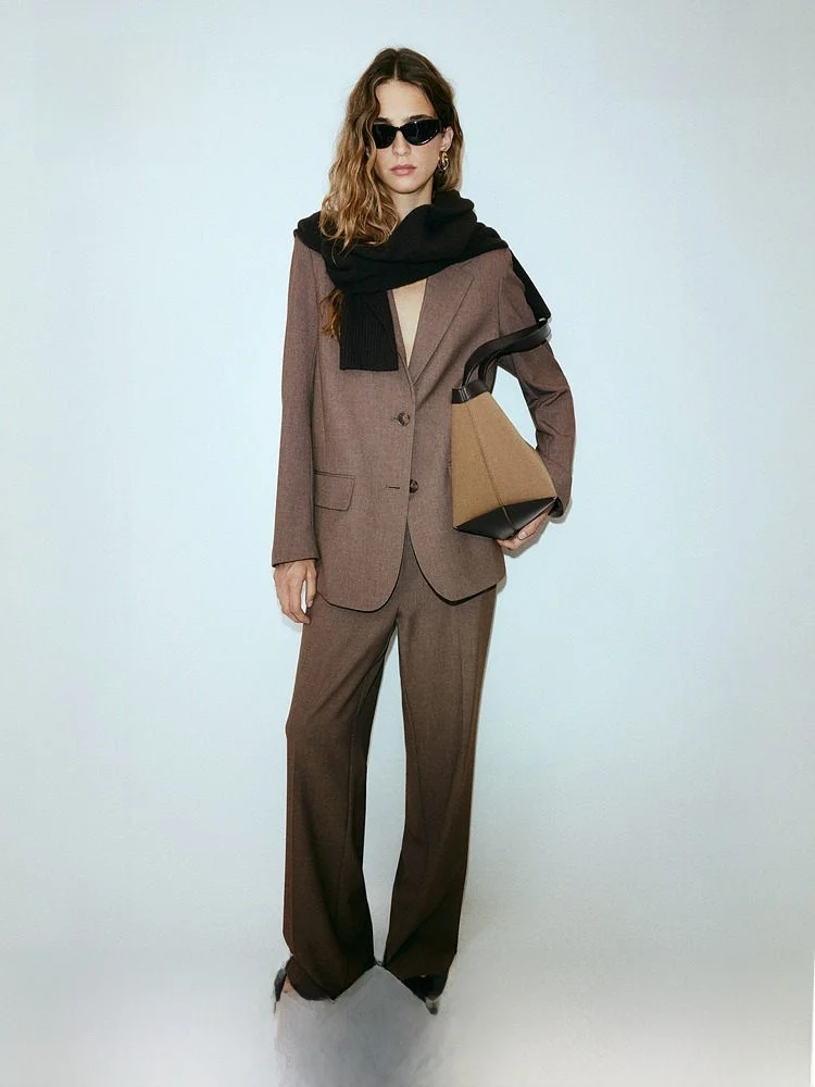

H&M Summer New Women's Straight Leg Pants High Waist Formal Business Commute Polyester Rayon Spandex Trousers