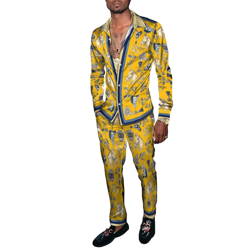 Chemise à carreaux rayés College 3D pour hommes, manches longues, pantalons longs, olympiques vintage trempés, mode respirante, luxe, ensemble de 2