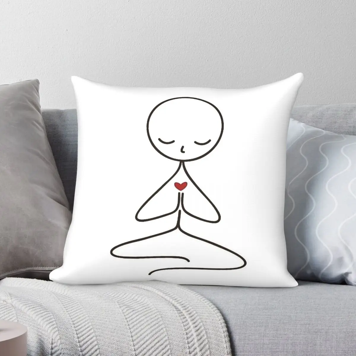Meditating Stick Figure Square Pillowcase Polyester Linen Velvet Printed Zip Decorative Throw Pillow Case Room Cushion Case