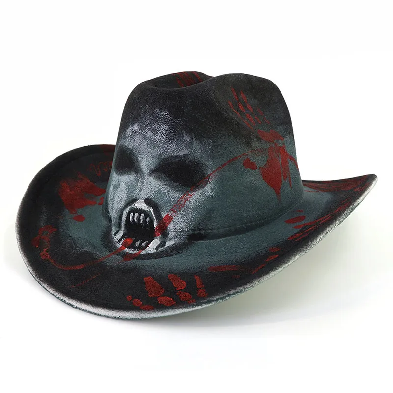 men's hats hats for women luxury free shipping fedora party Hand-painted Halloween pattern Western cowboy hat panama 2023 new